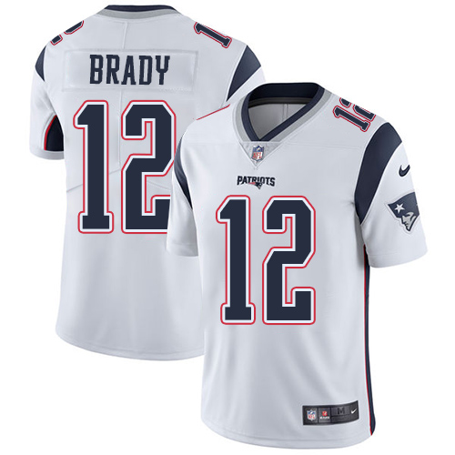 Nike Patriots #12 Tom Brady White Men's Stitched NFL Vapor Untouchable Limited Jersey - Click Image to Close